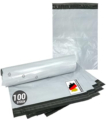 100 Stück Folienversandtaschen - strapazierfähig, blickdicht, reißfest, Polyethylen (LDPE), ideal für Kleidung, Dokumente und vieles mehr (50 µm - 350 x 460 mm)