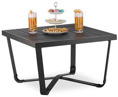 Relaxdays Balkontisch, HxBxT: 38 x 62 x 62 cm, Holzoptik, Kunststoff, Stahl, Outdoor Tisch für Garten & Balkon, schwarz