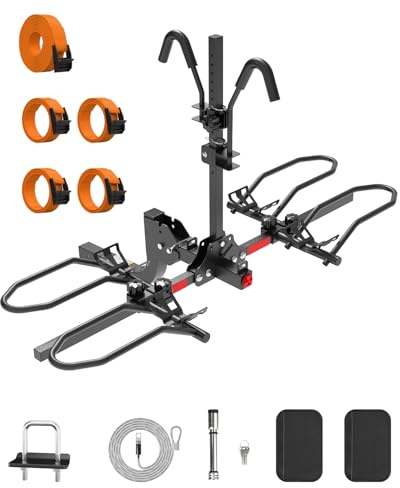 PAULINN Ebike Rack for Tow Hitch, Heavy Duty 2 Bike Folding Bicycle Car SUV Racks for E Bike,Fat Tire and Standard, 2 Hitch Receiver, 200 LBS