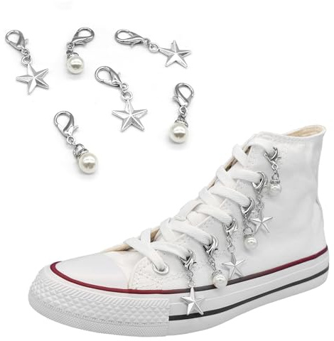 Gownsella Pearl Pentacle Shoelace Charms for Canvas Sneakers, Elegant Shoe Charms Boot Decorations Clips DIY Punk Shoe for Girls Women(pearl)