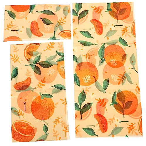 Healeved Beeswax Food Wraps Sustainable Reusable Organic Wax Wraps for Fresh-Keeping Food Cloths, 3 Pieces Orange Pattern, Fresh Storage Cloths for Kitchen and Travel