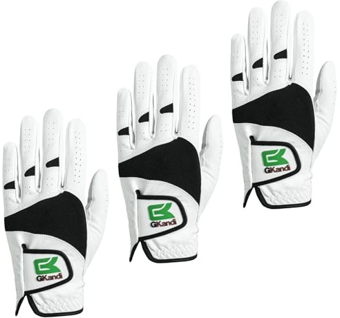 GKandi Golf Handschuhe Herren Linke Hand Rechte Leder Cabretta Upgraded Multipack 3 Stück, Herren Golfhandschuh Rechte Linkshänder Golfer Weich Bequem (Weiß, L, Links)