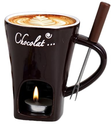 Schokofondue Tasse, 200ml Keramik Schokoladenfondue Tasse, Schokoladen Fondue Becher Set, Mehrzweck Chocolate Fondue Set Mit Gabel Und Teelicht Für Käse Schokolade Butter Karamell