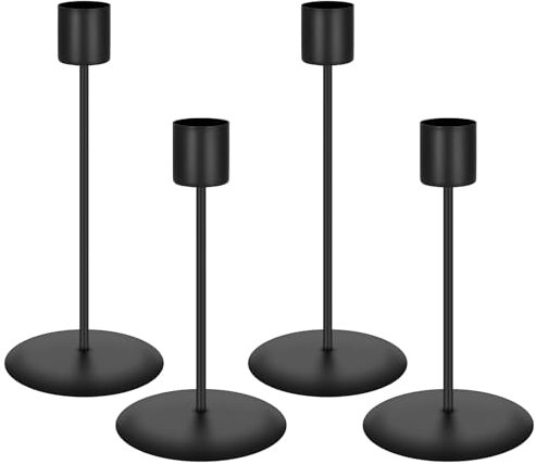 4 Pcs Candle Holders Candlestick, Metal Candle Stand Holder Black Retro Pillar Candle Holder for Home Party Living Room, Wedding Thanksgiving Christmas Advent Dinning Table Mantel Decoration(Black)