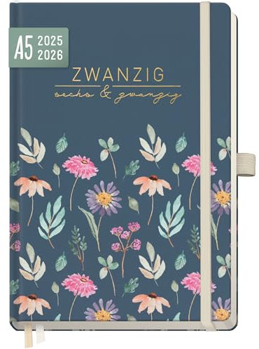 Häfft® Wochen-Notiz-Kalender 2025/2026 A5 - Buchkalender für 18 Monate: Jul 25 - Dez 26 Flying Flowers - Hardcover mit Folienprägung- nachhaltig & klimafreundlich