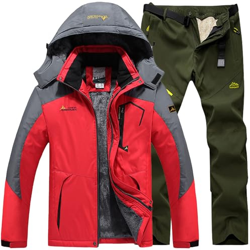 Generisch Skianzug Herren 2 Teilig Set Winddicht Schneeanzug mit Kapuze Skibekleidung Set Wasserdicht Ski Anzug Männer Winter Warm Skijacke Und Hose Thermoanzug Winterjacke Fleece Lined Windjacke