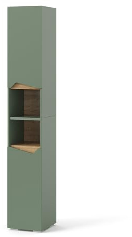 Vicco Badschrank Marelle, Grün/Artisan, 30 x 180 cm | mit Türen und offenen Fächern, zur Aufbewahrung von Badutensilien und Handtüchern