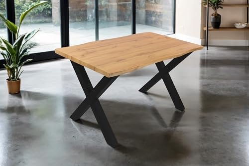 SAM Esstisch Josy 120x80 cm Holz Wildeiche-Optik X-Gestell schwarz