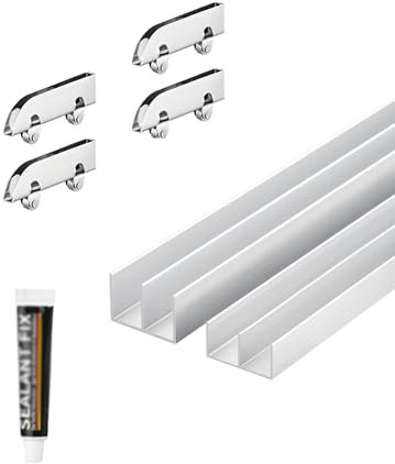 Générique Kit de quincaillerie for Porte de Placard coulissante à Double Rail, Rail et roulettes for Porte coulissante dissimulée, for Porte vitrée de Cuisine ou de Salon, Argent(130cm)