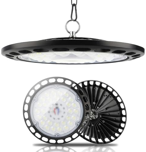 Fynokst 100 W LED High Bay LED-lampa, 12 800 lm, 6 000 K, innerspotlight, IP66 vattentät belysning, industriell klocka för fabrik, garage, verkstad