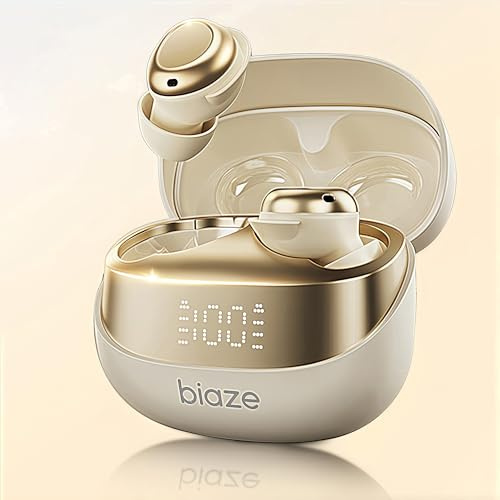 biaze Wireless Sleep Earphones,Side Sleep Earphones with Noise Reduction Function in Ear with Bluetooth 5.4,LED Display 3g Mini Earbuds,50H Long Battery Life Compatible with Apple and Android,Beige