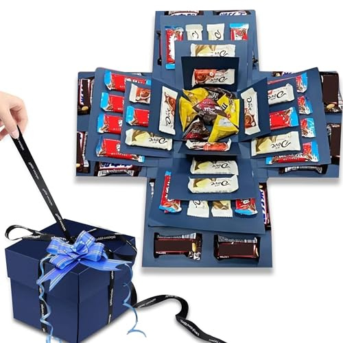 Explosionsbox 5-Lagige Überraschungsbox Blau Surprise Box Kreative Diy Handgemachte Überraschung Box Mit Band Geschenkbox Süßigkeiten Explosionsbox Geschenke Für Geburtstag Jubiläum Valentinstag