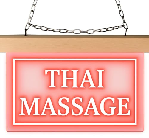 Indigos UG - LED Lamps - Light Sign - Thai Massage - Engraved - 28 x 20 cm for Hanging on Wall or Window - LED Sign Illuminated for Office Shop Practice Studio Shop Window Reception Advertising Indoor