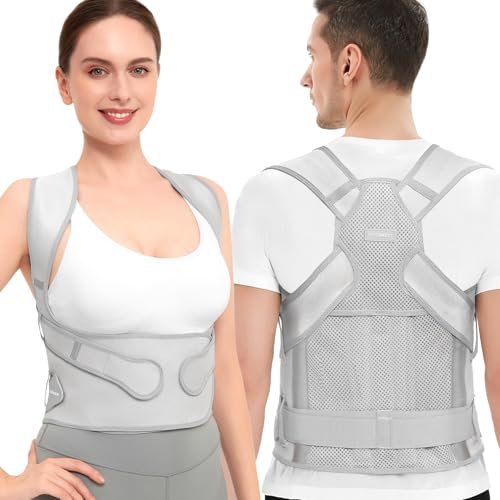Vicorrect Posture Corrector for Women and Men: Back Support Brace Relieve Upper Back Shoulders Pain (Gray, S)