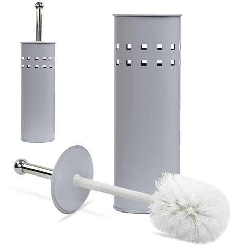 Crystals Toilet Brush and Holder Set – Stainless Steel Bathroom Toilet Cleaner with Concealed Brush Design, Durable Rust-Resistant Holder, Compact & Hygienic Toilet Cleaning Accessory, Modern Grey