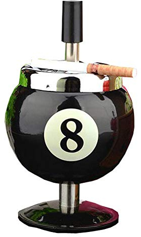 Posacenere antivento in acciaio inox con coperchio, design a sfera da biliardo girevole n. 1/2/3/8, per interni ed esterni, regalo perfetto per uomini e donne (nero 8)