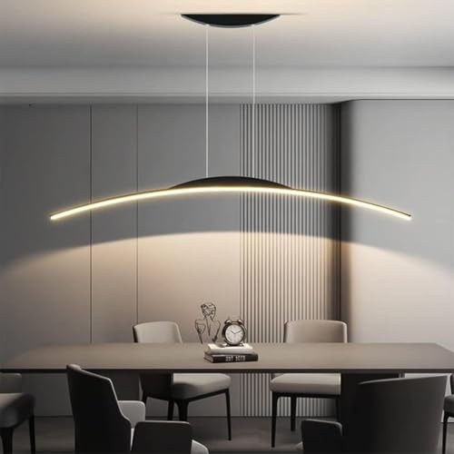 Esszimmerlampe LED Hängelampe Pendelleuchte Esstisch Dimmbar Mit Fernbedienung Esszimmer Lampe Wohnzimmerlampe Modern Einfach Linear Hängend Lampen Hoehenverstellbar für Küche (Schwarz, L100cm)