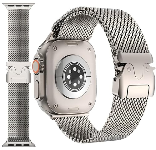 Original Milanaise Armband Kompatibel mit Apple Watch 49mm 46mm 45mm 44mm, Manner Damen Fallschirmschnalle Delstahl Metall ArmBand für iWatch Ultra 3/2/1, SE, Serie 11/10/9/8/7/6/5/4