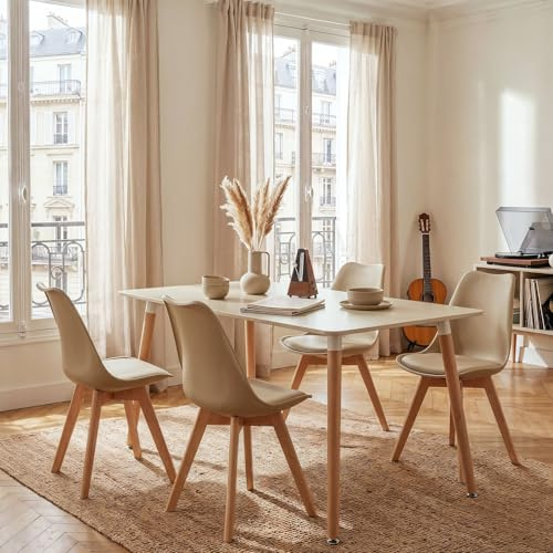 IDIMEX Essgruppe Shannon/Abby mit Tisch und 4 Stühlen, Cremeweiß - Esstisch klein mit 4 Stühlen Set, Esszimmermöbel im Skandi Stil, ideal für kompakte Essbereiche und Küchen