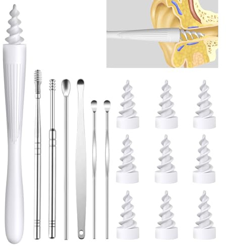 Ear Wax Removal, Ear Wax Removal Tool Reusable and Washable Replacement Soft Silicone Tips for Cleaner Earwax, Ear Wax Removal Kit Contains 7 Types of Ear Cleaner Tools