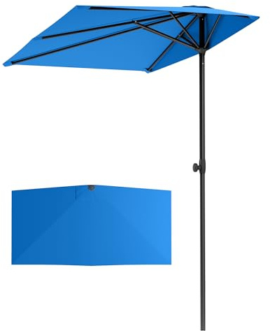 PHI VILLA 250x130cm Halber Sonnenschirm Höhenverstellbar mit Klemme, Balkonschirm Windfest Stabil zum Mitnehmen, UV50+ Schutz für Garten Terrasse Balkon Balkongeländer Tisch, Blau