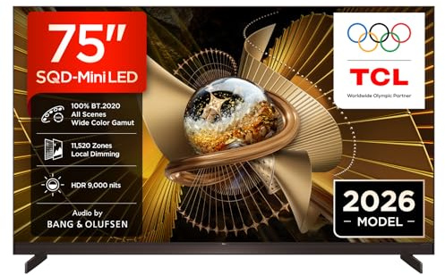 TCL 75X11L Televisor 75 Pulgadas SQD-Mini LED 4K Smart TV, HDR 9000 nits, 10520 Local Dimming, 144Hz Game Accelerator 288Hz FHD, Bang & Olufsen, Dolby Vision IQ, Procesador TSR AiPQ, Google TV