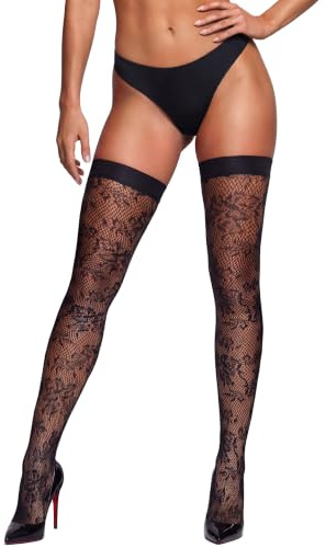 RSLOVE Stay-ups Strumpor Dam Sexiga - Blommiga Nätstrumpor Nylonstrumpor med Anti-Rutsch-Silikon, svart, one size