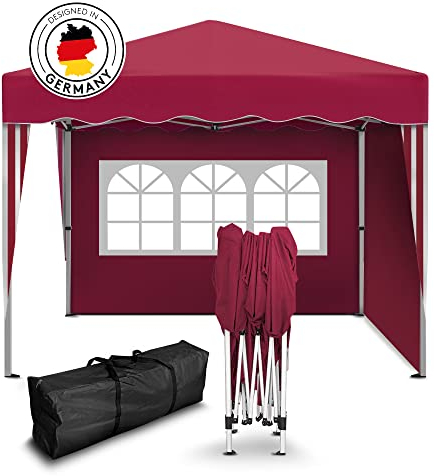 Kronenburg-Store Gazebo Pieghevole 3x3m Impermeabile, Tendone da Giardino con 2 Pareti Laterali, Protezione UV 50+, Borsa di Trasporto, Ideale per Feste e Mercati, Rosso