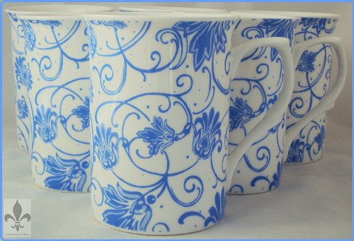 fromeuropewithlove Parisian Mugs Set of 6 Fine Bone China Parisian Blue Mugs Hand Decorated in the U.K. Delivery to UK INCLUDED