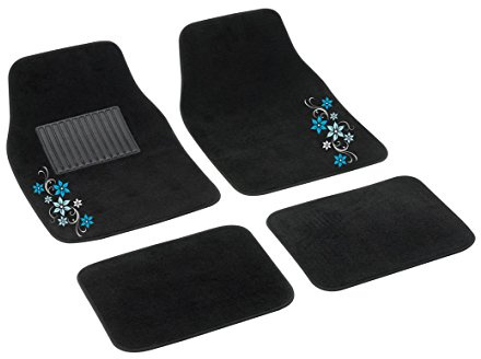 Bottari 29113 Autoteppich My Star mit Hellblauen Blumen, 4 Teile, Schwarz
