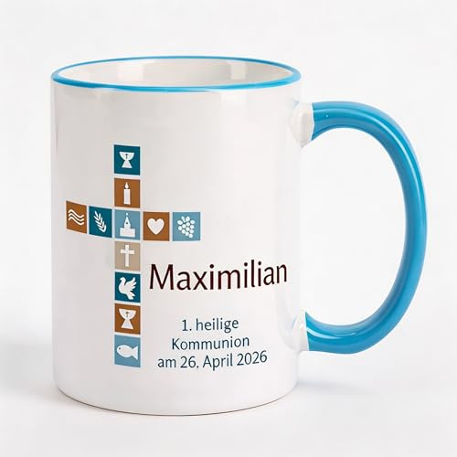 Herz & Heim® personalisierte Tasse als Geschenk Kommunion Junge zur Konfirmation oder Firmung mit Name Erstkommunion Geschenke für Jungen als Erinnerung