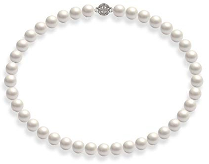 Schmuckwilli Perlenkette für Damen Magnetverschluß - mit weißen runden Perlen - Elegante Kette mit Muschelkernperlen für jeden Anlass - die Halskette - Choker Pearl Necklace für Frauen