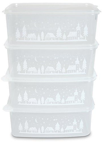 MiraHome Keksdosen 4er Set transparent mit Winterlandschafts-Design 2,5L – Rechteckige Plätzchendosen – Ideal als Keksdose für Weihnachten – Plätzchendose für die Weihnachtszeit