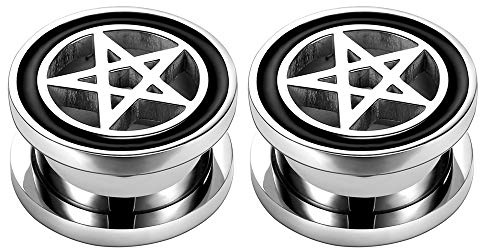 ZeSen Jewelry Pentagram Star Ear Plug Tunnel Expander Piercing Expander 316L Edelstahl für Körper bis Ohr Piercing, Edelstahl, Ohne Stein