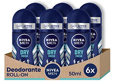 NIVEA MEN Dry Fresh Roll-on Deodorant 6 x 50 ml, Men's Air Freshener with Dual Active formula, Anti-breathable deodorant for 72 h intense freshness on the skin