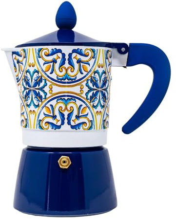 NAMAI - Caffettiera 3 Tazze, 180 ML, Materiale Alluminio Resistente, Manico Anti Scottatura, Colori Vivaci, Coffee Maker, No Induzione, Idea Regalo