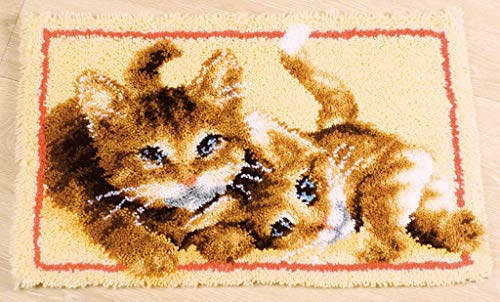 ROCKY&CHAO Katze Knüpfteppich Kreuzstich Stickerei DIY Set 50x38cm Selber Machen Set Latch Hook Kit für Kinder und Erwachsene zum Selber Knüpfen(ZD-82)