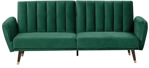 Beliani 3-Sitzer Schlafsofa aus Samtstoff in Smaragdgrün Glamour Stil Vimmerby