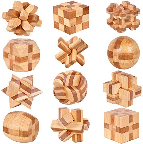 Chonor 12 Stück 3D Puzzle Brainteaser Denkspiel Set aus Holz, Klassisch Holzspielzeug Knobelspiel Geduldspiel Intelligenz Pädagigisches Gehirntraining Spielzeug Logikspiel für Kinder und Erwachsene