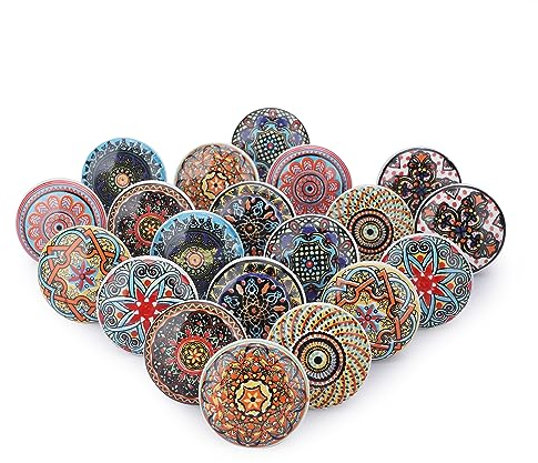 Ajuny Juego de 20 pomos de cerámica multicolor florales vintage, pintados a mano, para armarios de cocina, cajones y cómodas, tiradores decorativos para muebles y puertas