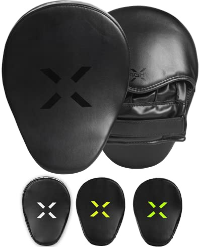 FightX Curved Boxing Mitts and Pads Leather Boxing Training Equipment MMA Focus Kickboxing Muay Thai Punch Speed Training Boxing Pads for Kids, Men & Women (Full Black)