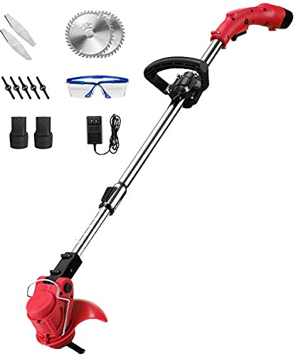 Recortabordes Inalámbrica Cortacesped Electricos 12V 2.0Ah Desbrozadora a Batería Profesional, Cabezal Ajustable Y Mango Telescópico Para Recortar Césped Arbustos Y Ramas