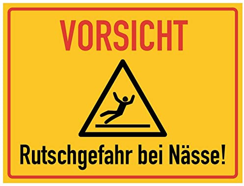 Aufkleber Hinweis Warnung Vorsicht! Rutschgefahr bei Nässe Warn Schild Folie ähnl. ISO 7010 | signalgelb | Größe wählbar Made in Germany, Größe: 40x30 cm
