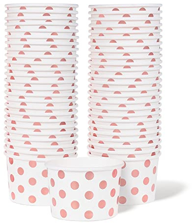 MATICAN Papp-Eisbecher, 50 Stück, 255 ml, Einweg-Dessertschalen für Heiß und Kalt, Roségold Folien-Punkte
