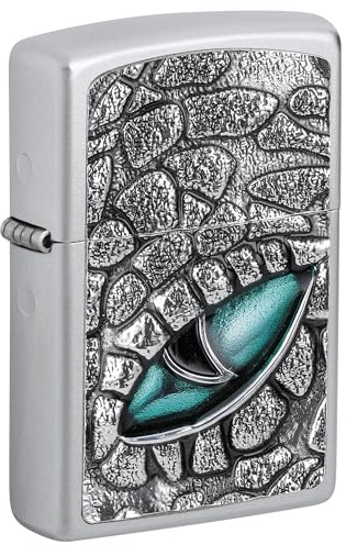 Zippo Sturmfeuerzeug - Kroko Eye, Satin Chrome, Emblem Attached - Nachfüllbar - Wiederverwendbar - Windfestes Design - Geschenkbox - Made in USA