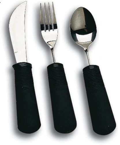 Juego de cubiertos de mango extra ancho, de fácil agarre, ideal para discapacitados, ideal para personas mayores, discapacitadas y personas de Parkinson o temblores. (3 piezas)
