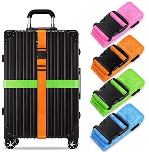 Koffergurten Set, Gepäckbande, Kofferbände, Koffergurten Personalisierte Identifikation Verstellbare Rutschfestes Reisezube (Rosa Blau Orange Grün, 4 Stück Set)