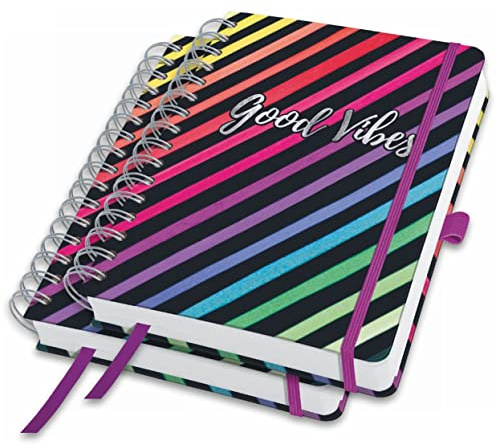 Sigel JN651 Spiral Notebook Premium, A5, Tomt, Hardover, Regnbågsmönster, Svart, 2 Stycken - Jolie