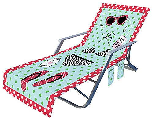 Morbuy Beach Chair Cover Towel, Summer Fashion Print Beach Towel Lounger Bags with Pockets Sunbed Towels Fitted Microfiber Sun Lounger Towels for Summer Outdoor Pool Vacation Travel (Bikini green)