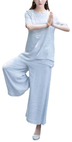 Moonetto Womens Chinese Traditional Tai Chi Uniforms Kung Fu Clothing Martial Arts Suit Cotton Wing Chun Clothes (0253-Blue-L)